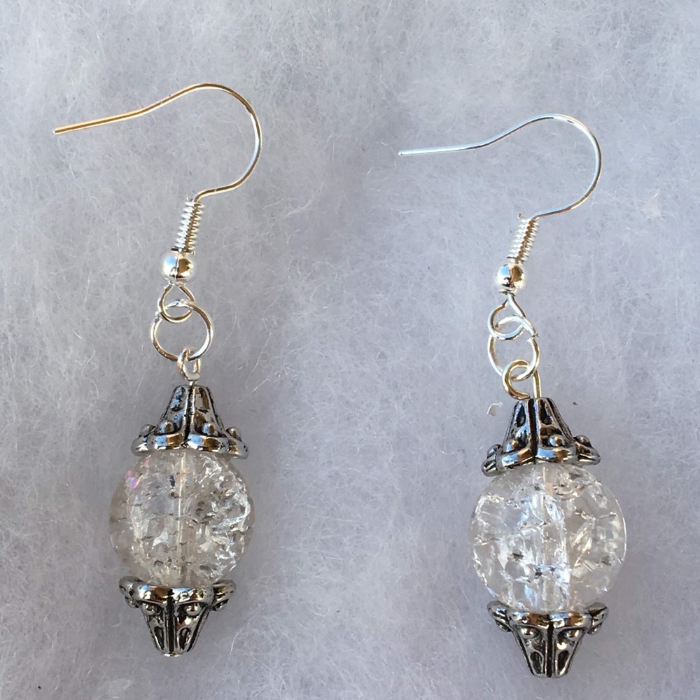 Sparkly White Glass Drop Earrings